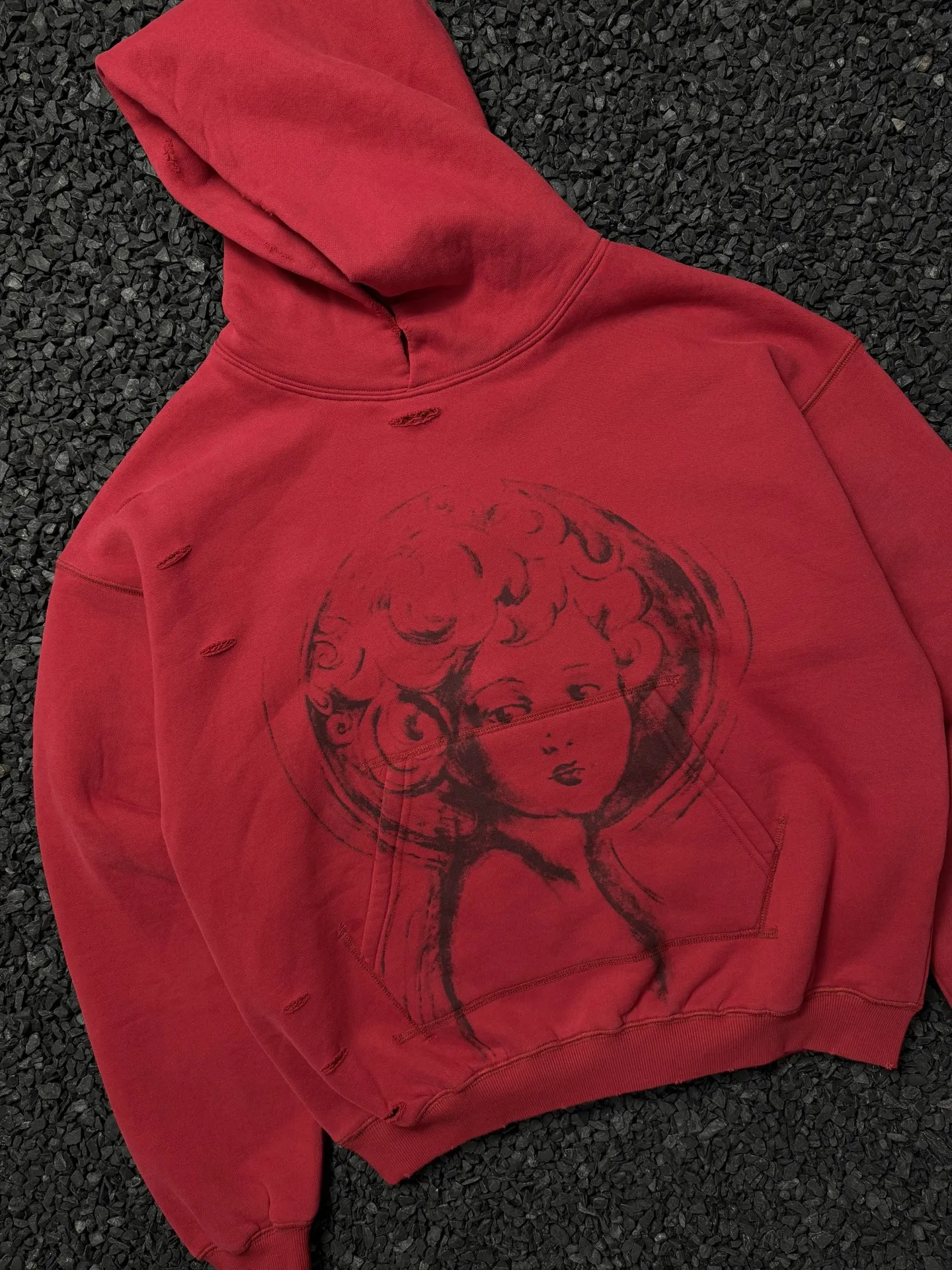 P248 # CHE-11 Saint Michael cho "Virgin Little Angel" American retro hooded sweatshirt, washed and distressed, hand-made destruction process, brushed texture, brushed fabric, three-dimensional tailoring, splicing complex stitching process, size: S M L XL